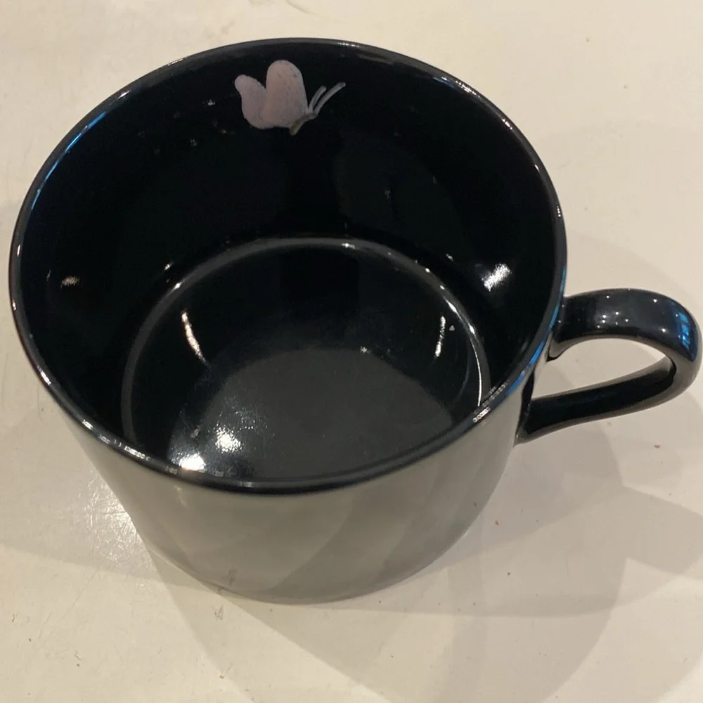 Fitz & Floyd Midnight Poppy Cup‎ & Saucer w/Butterflies. Light Pink/Yellow.